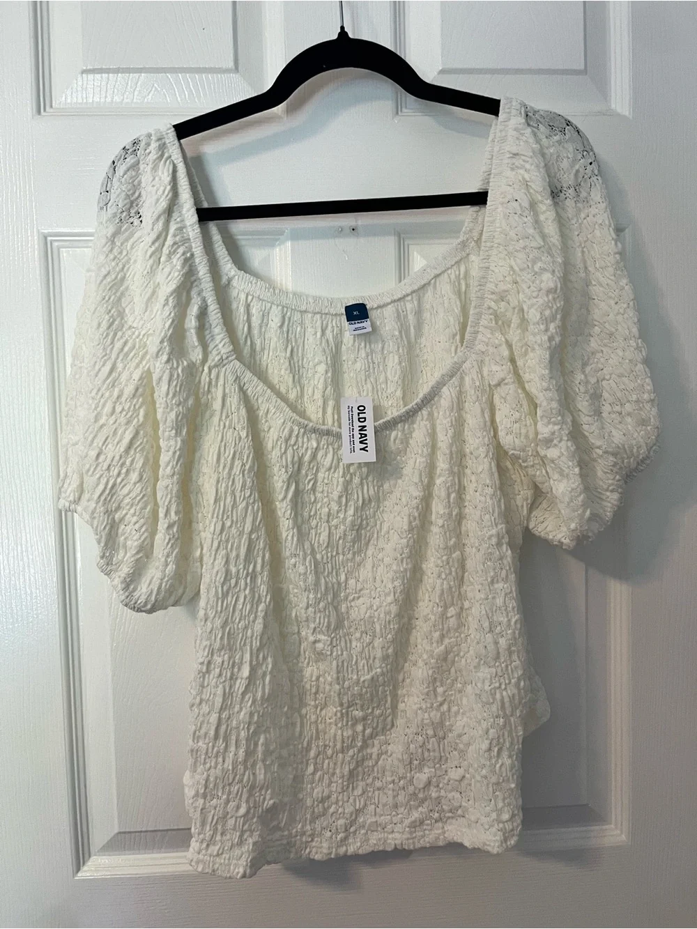 Old Navy Cream Puff Sleeve Lace Blouse XL NWT Feminine Romantic Top